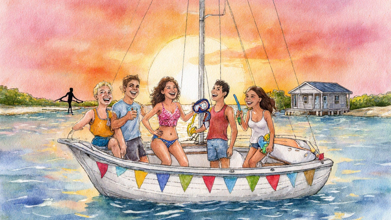 Friends on a sunset charter boat snorkeling, illustrating affordable group fun.