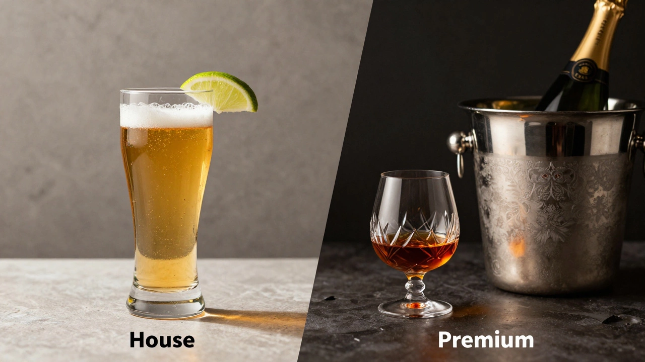 Comparison of standard house drinks and premium luxury alcoholic beverages