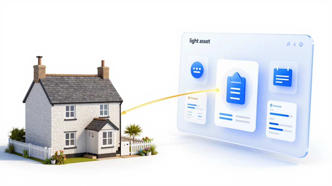 Conceptual image showing a seaside cottage connected to a digital booking interface.