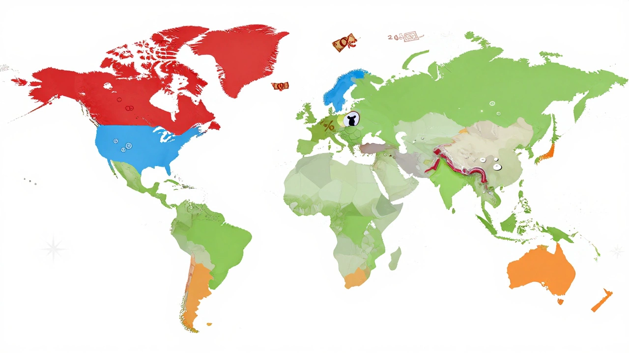 Colorful world map illustrating global tipping customs by region