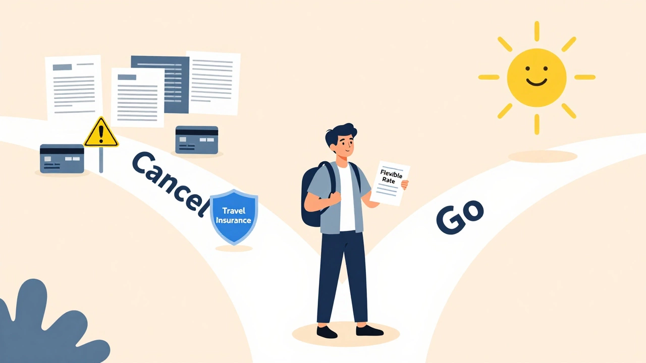 Conceptual art of travel cancellation choices and insurance