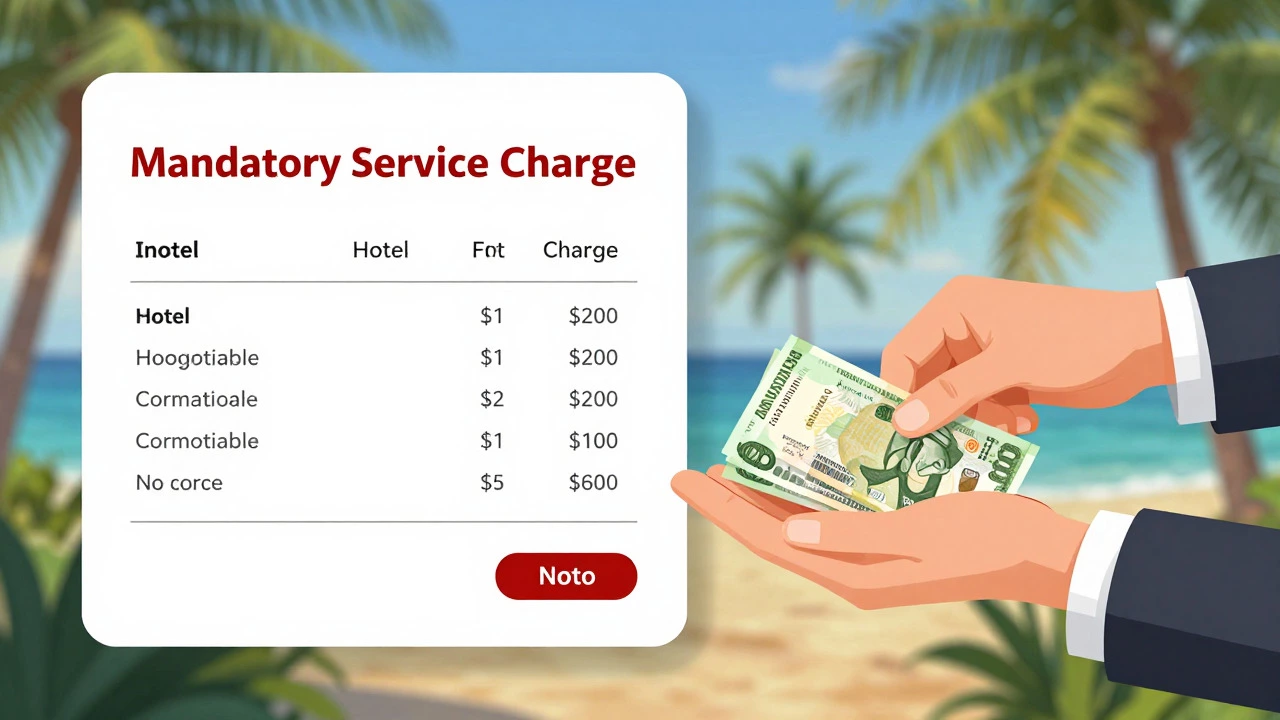 Illustration comparing mandatory service charges and voluntary tips