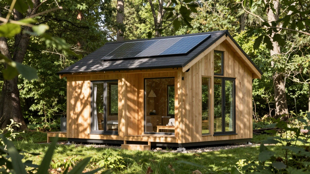 Modern eco-cottage in a sunny British forest