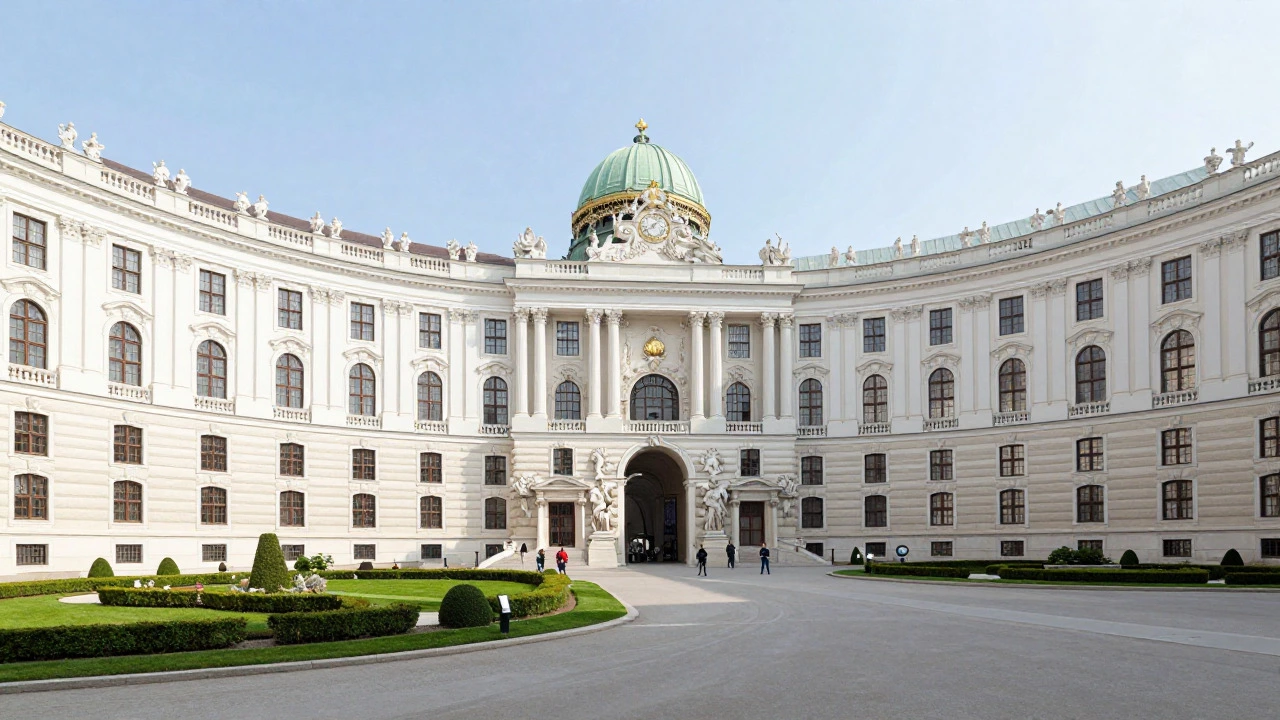 Bright daytime photo of Vienna Hofburg Palace courtyard