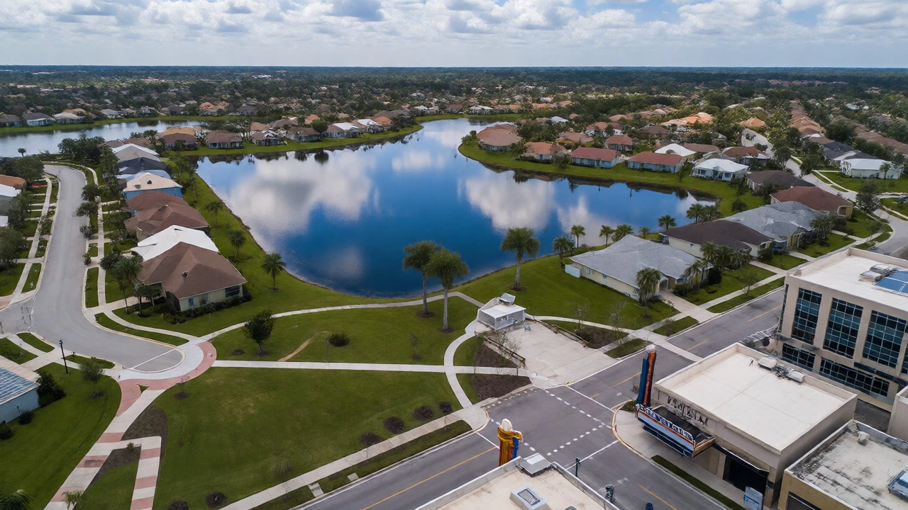 Aerial view of Lakeland's lakeside neighborhoods and downtown area
