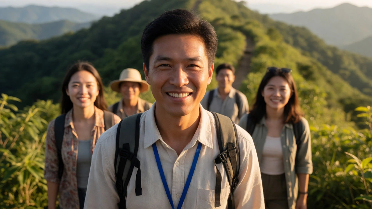 Local guide leading a small group on a scenic mountain hike