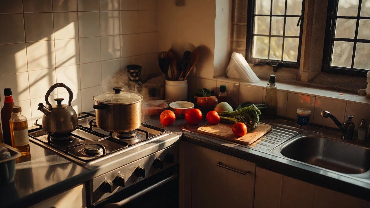 Practical kitchen counter with cooking essentials and bin liners