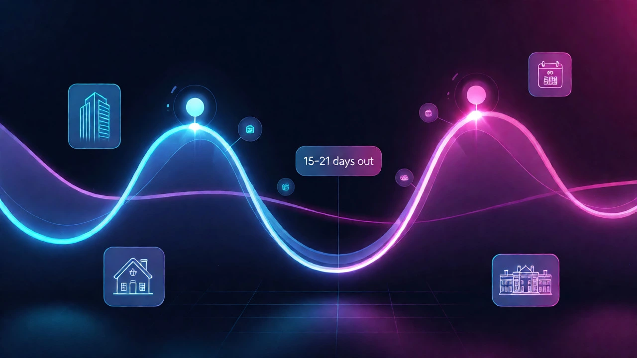 Abstract visualization of U-shaped hotel pricing curves with icons for different hotel types.